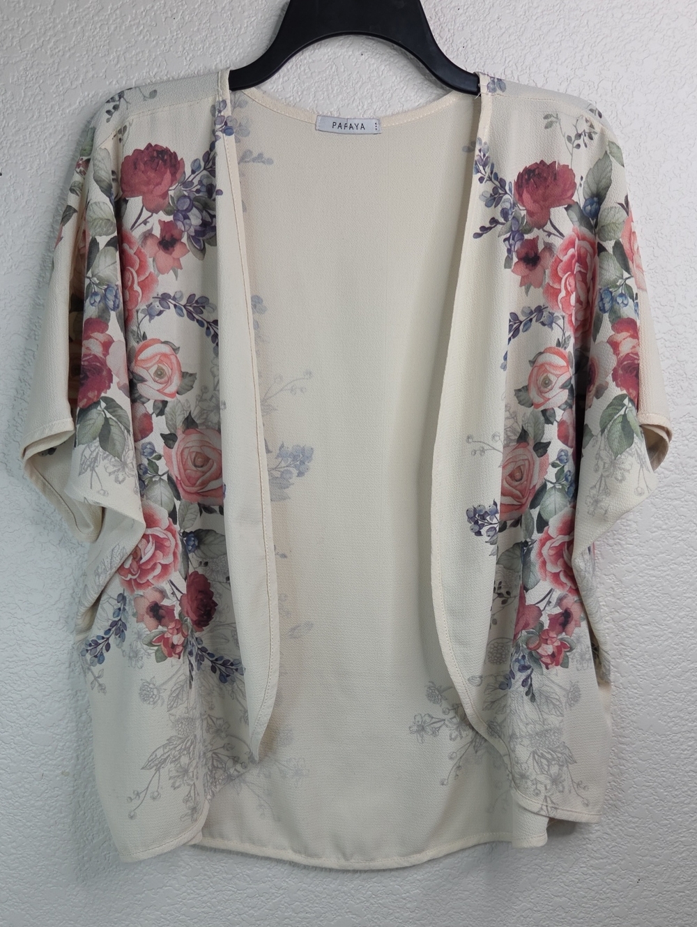 Papaya Cream Floral Open-Front Kimono Cardigan